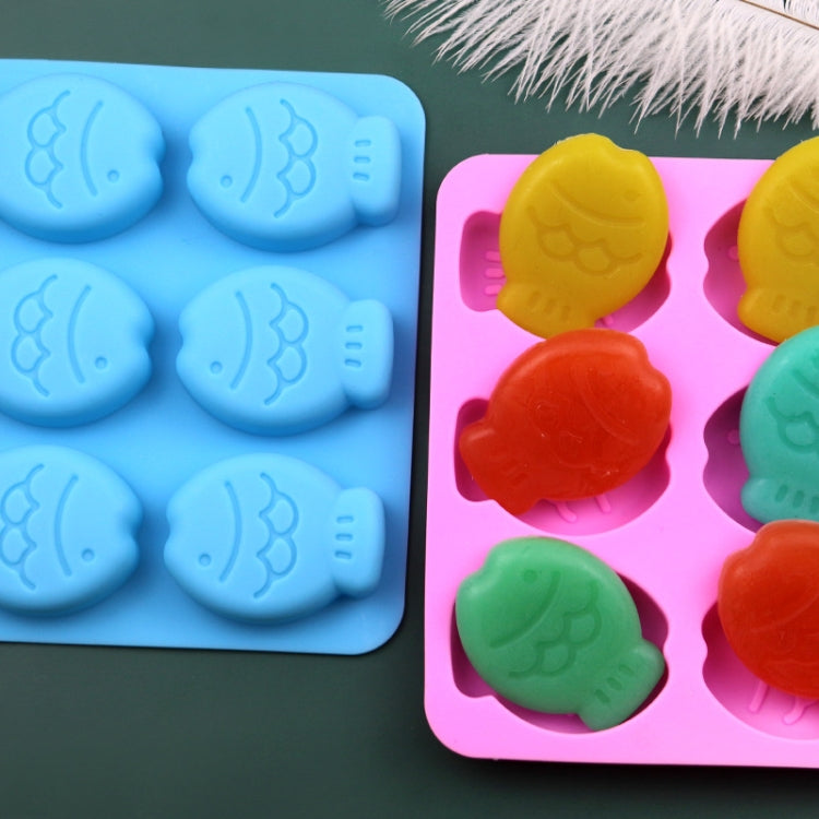 Silicone fish mould set with six cavities each, pink and blue trays with embossed fish shapes.