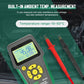 Handheld tester with LCD screen and included red and black test leads with probes