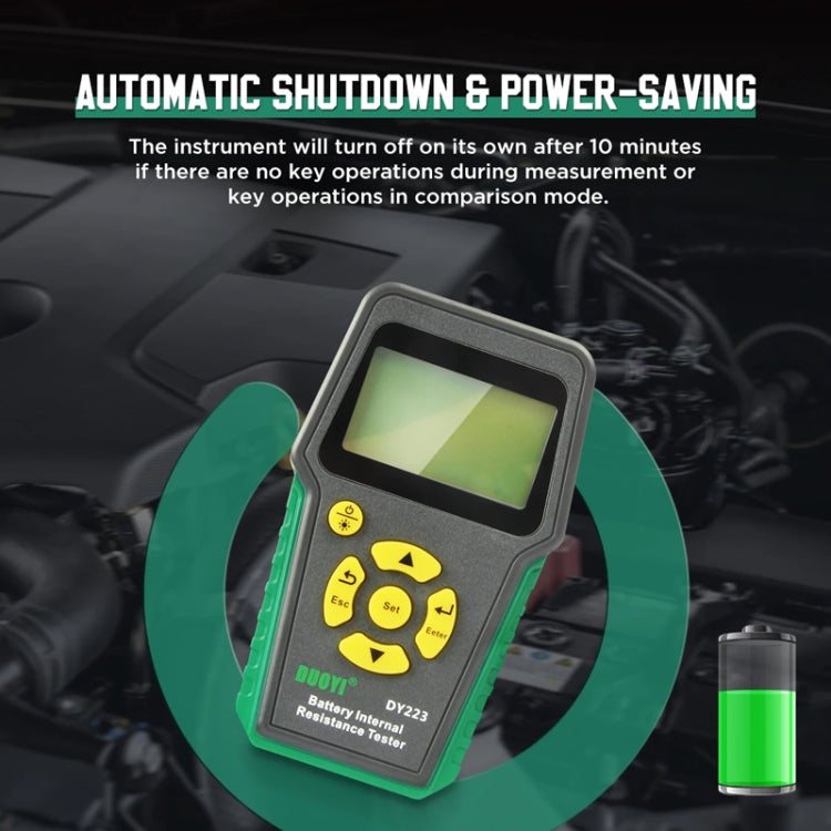Handheld EV battery resistance tester with LCD screen and green body; portable meter design