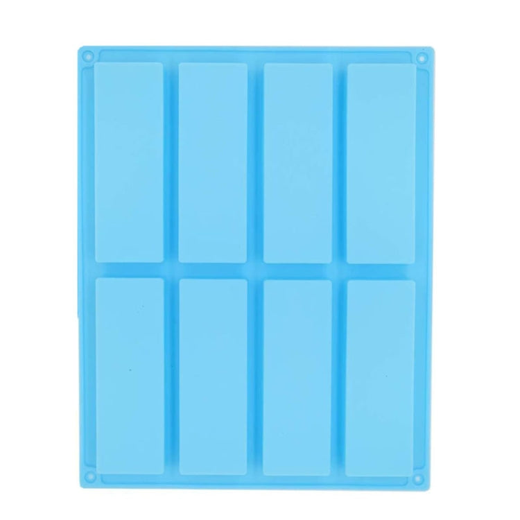 Light blue silicone soap mold, rectangular, 8-cavity grid for soap making