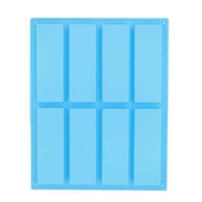 Light blue silicone soap mold, rectangular, 8-cavity grid for soap making