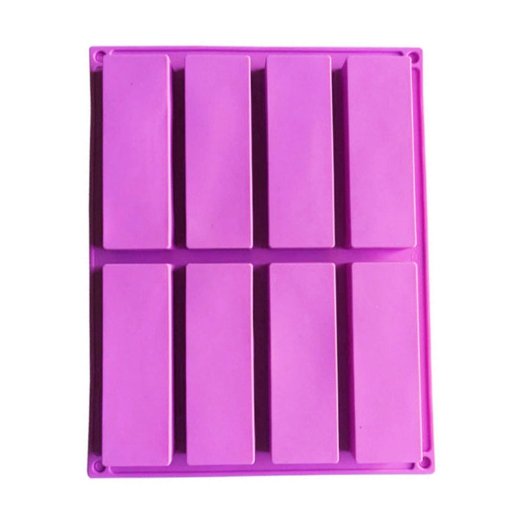 Purple rectangular silicone soap mold with 8 channels and grid dividers