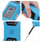 Blue diode tester close-up with LCD screen, hand grip, and pointed probe tip