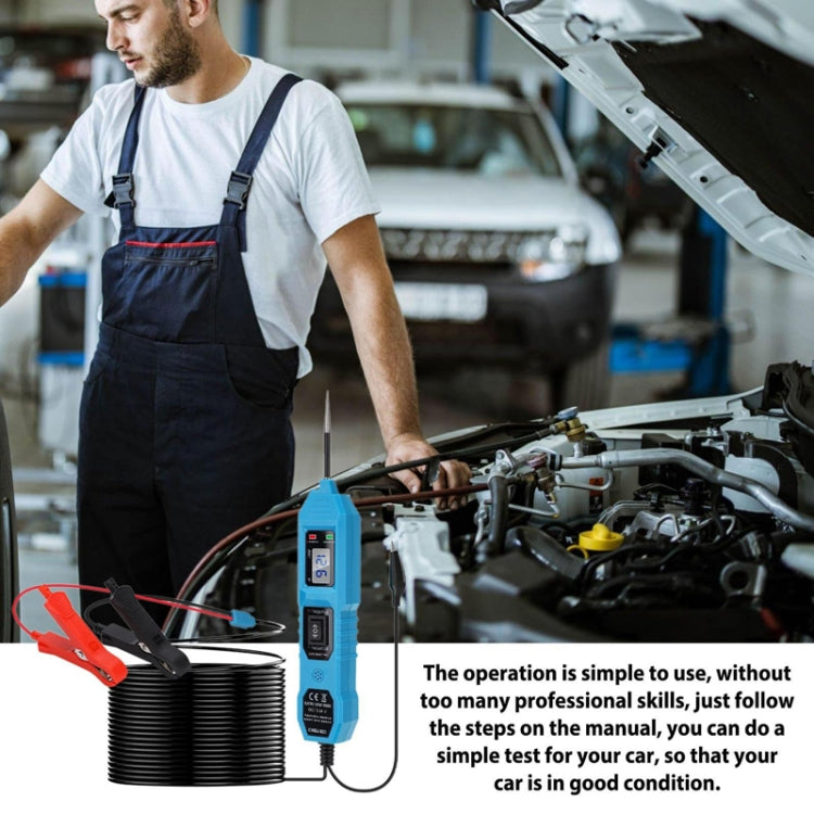 Vehicle diode tester connected to clamps for engine bay electrical testing