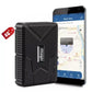 Black GPS tracker next to smartphone showing real-time map interface and 4G badge