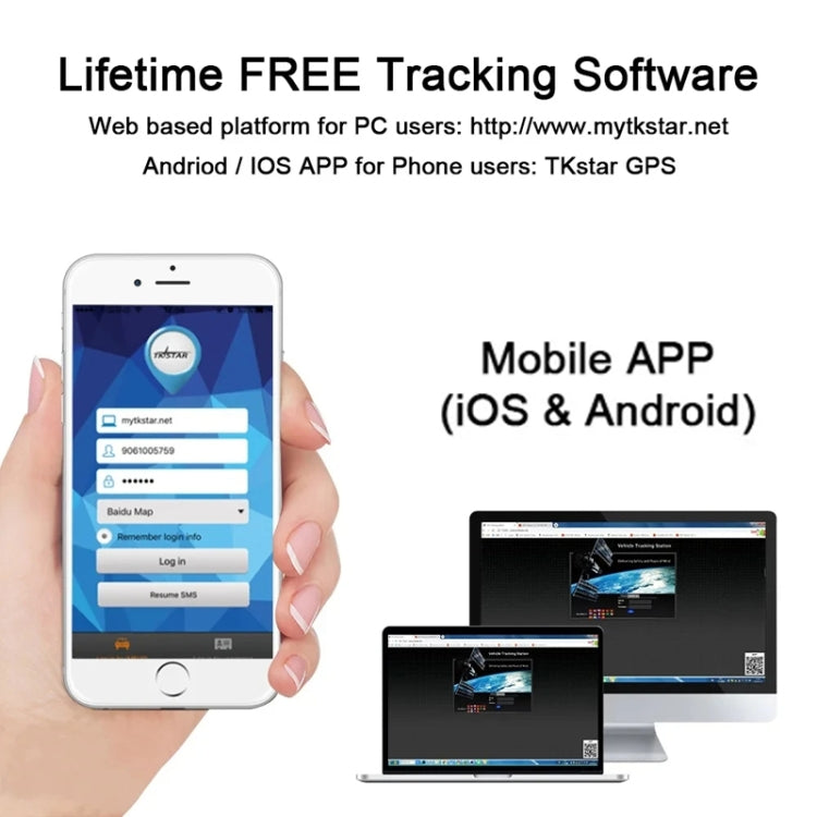 Mobile and web app screens for GPS tracking software with dashboard layout