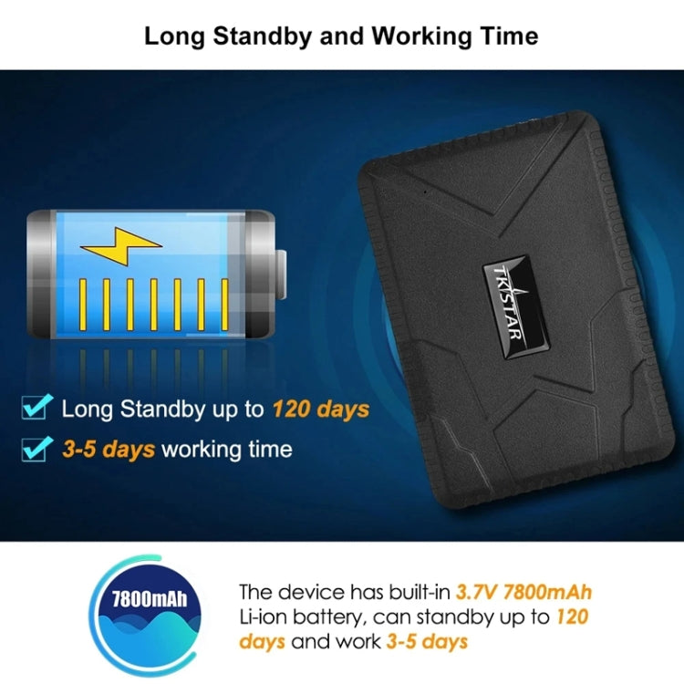 Black GPS tracker with battery and long-standby power indicator graphics