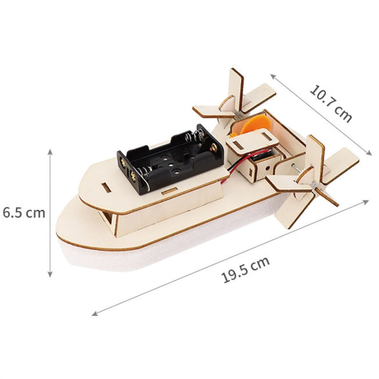 DIY electric boat model kit with mounted motor and propeller, with size markings
