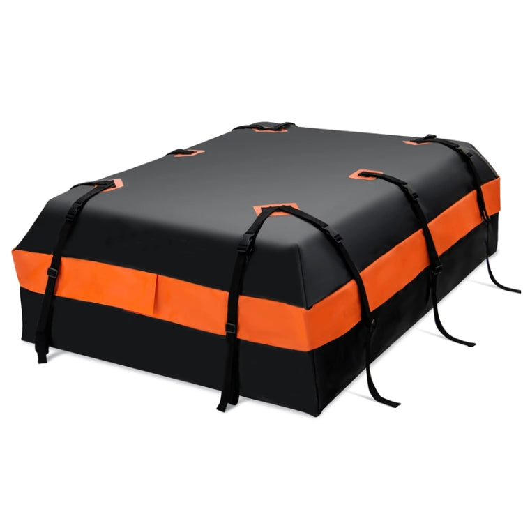 Waterproof roof storage bag with orange center stripe, black end caps, side straps