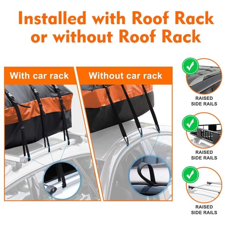 Waterproof car roof storage bag installation diagram with raised side rails