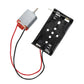 Kids DIY electrical fan science kit components: DC motor and black battery holder with wires
