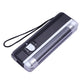 Handheld UV LED curing lamp angled view, black housing and clear light chamber