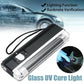 Handheld UV LED curing lamp with glowing purple tube inside clear casing