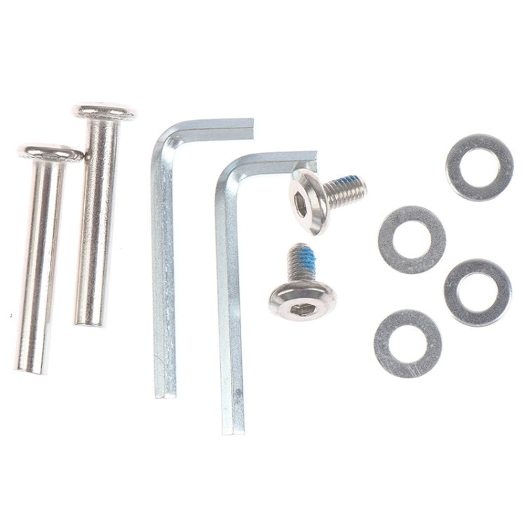 Luggage wheel replacement hardware: metal brackets, screws, and flat washer set