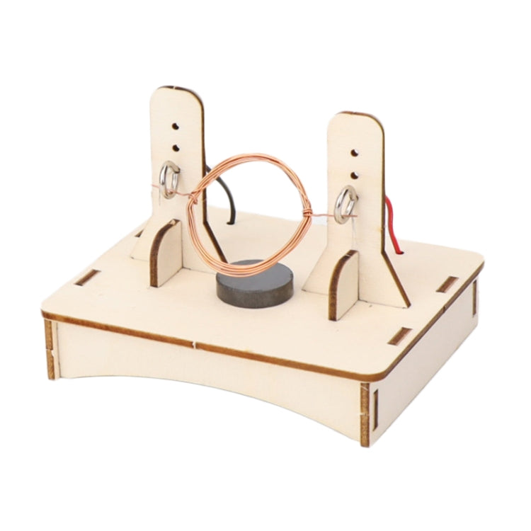 DIY DC motor science kit base with copper coil and two upright metal contacts