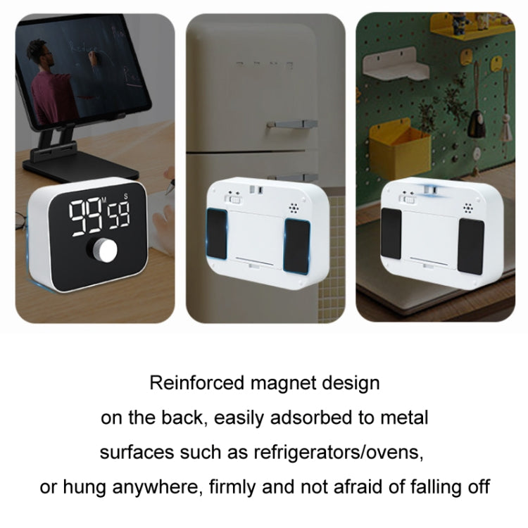 Digital kitchen timer shown front and back with reinforced magnet base