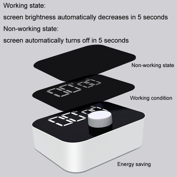 Digital kitchen timer showing working and non-working modes with energy-saving display