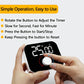 Digital rotating kitchen timer with hands adjusting the dial and LED time digits