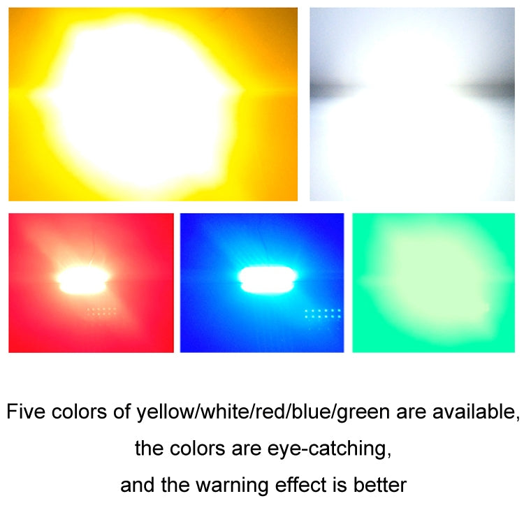 Multi-color flashing LED warning light in white, yellow, red, blue, and green