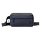 Dark blue men’s single-shoulder crossbody chest bag with front zipper pocket and logo branding
