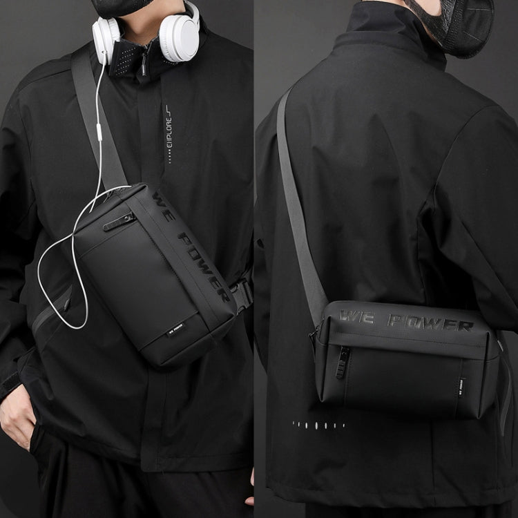 WEPOWER men crossbody chest bag, black, adjustable strap and zippered front pocket