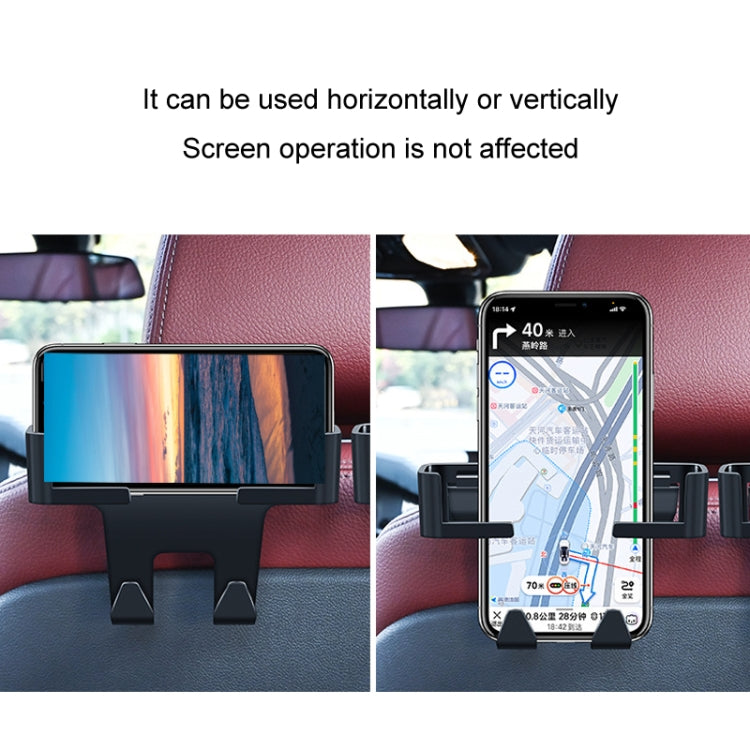 Car headrest phone holder displaying a mounted smartphone screen