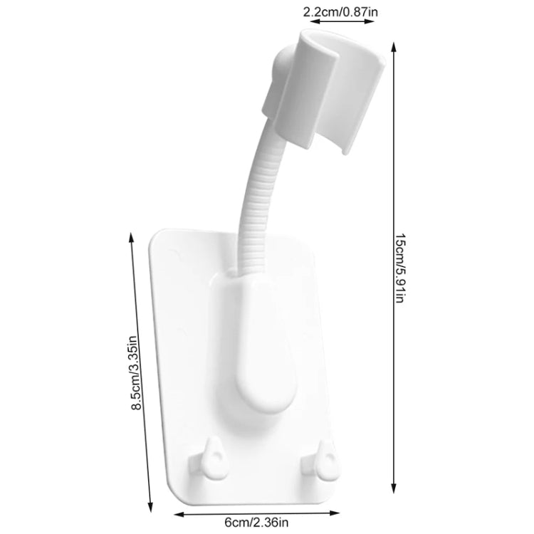 White adjustable shower rack shelf with flexible hose and two side hooks