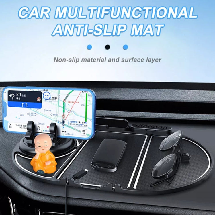 Anti-slip silicone console pad with organizer compartments and phone mount