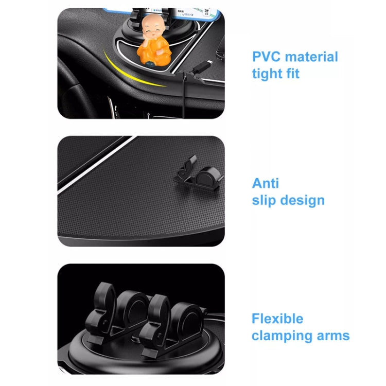 Black anti-slip silicone phone pad with flexible clamping arms and holder