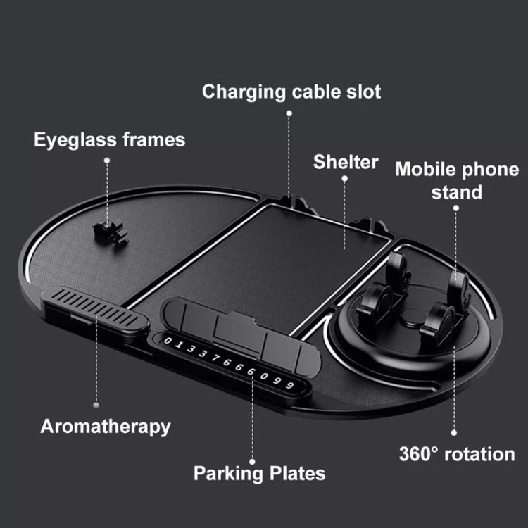Black car phone holder anti-skid pad with 360° rotating base and side slots