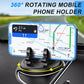 Black car phone holder with 360° rotating stand holding a smartphone
