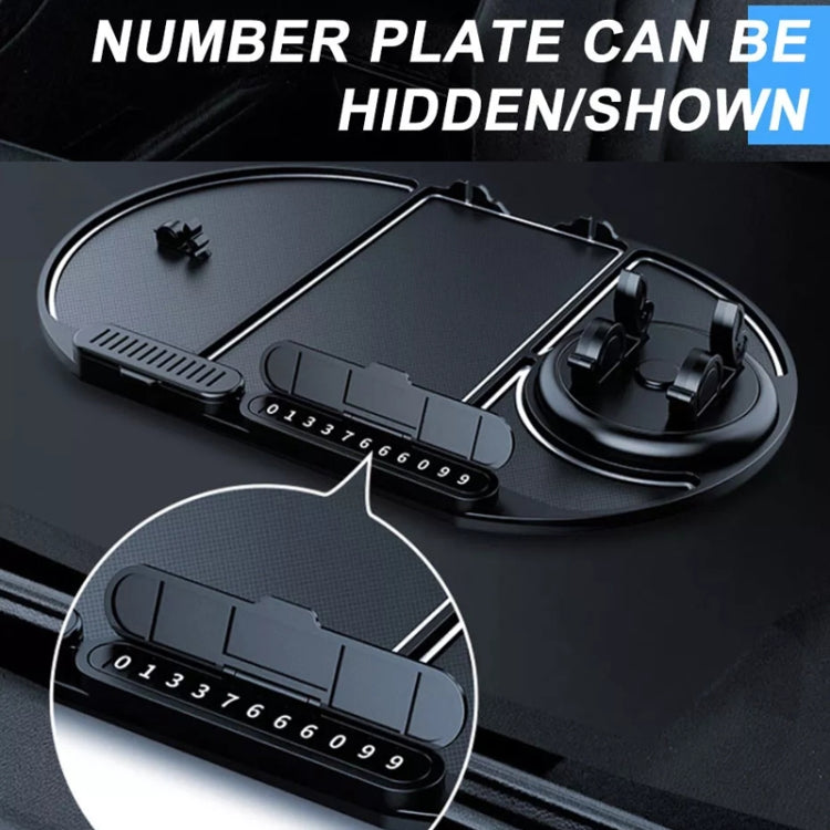 Black phone holder anti-skid pad with hidden number plate slot and circular mount