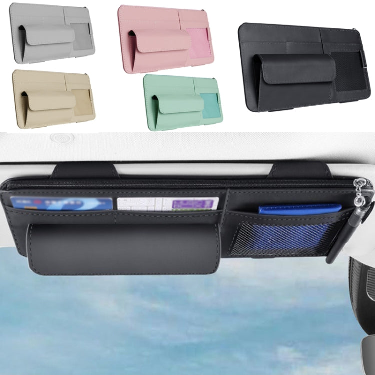 Car sun visor organizer pouch in multiple colors: grey, pink, beige, green, black