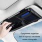 Black car sun visor organizer pouch with open storage compartments and mesh pocket