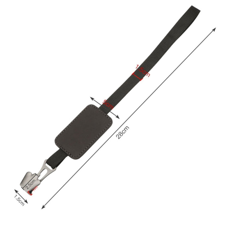 Grey seatback hook organizer size view: long strap with metal hook clips