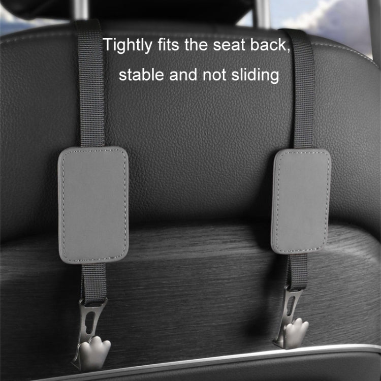 Grey seatback hook organizer with two padded hanging tabs and clips