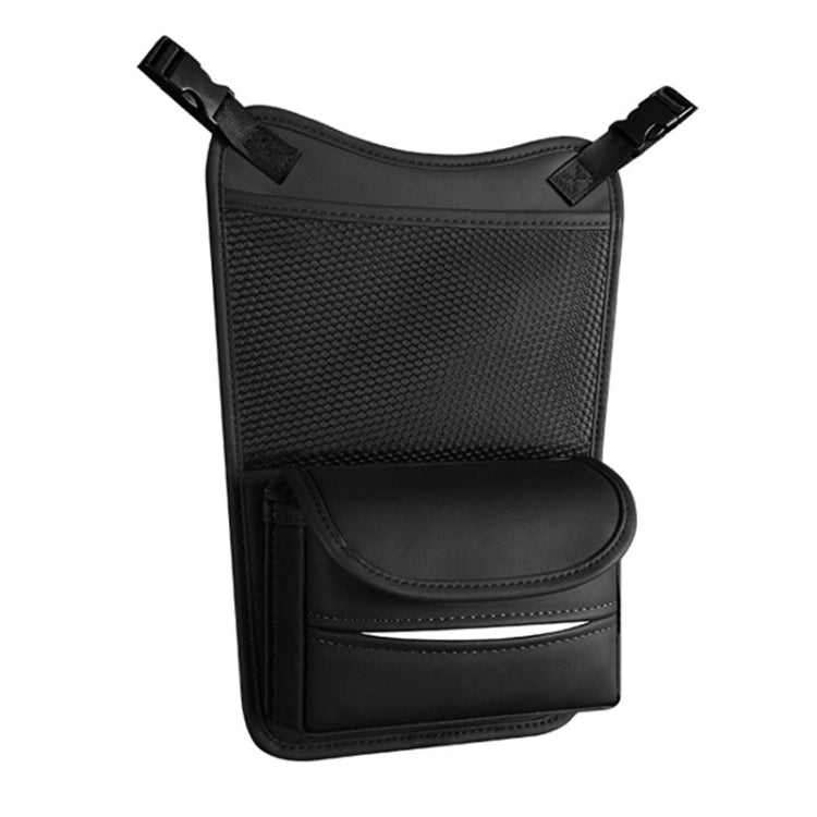Car seat organizer storage bag with mesh pocket and curved front tissue compartment