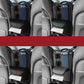 Car seat organizer bag on car seats in multiple angles, with mesh pocket and tissues