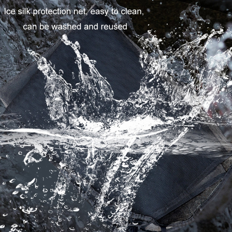 Black insect protection net mesh with water splash showing coverage