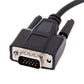 DB9-style diagnostic connector end of a black USB cable with metal shielding.