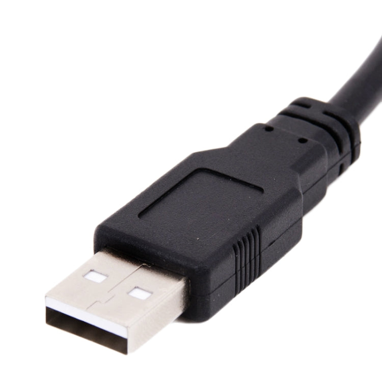 USB Type-A plug end of a black diagnostic connection cable with molded strain relief.