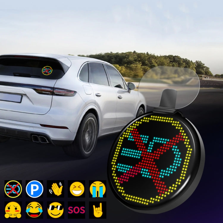 Car pixel emoticon LED rear screen, round black showing colorful pixel message pattern