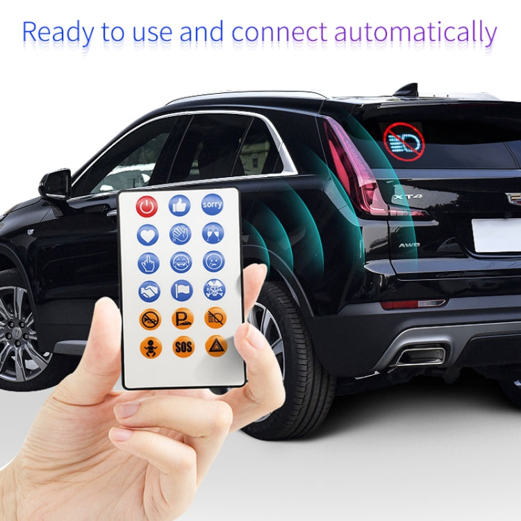 Car LED emoticon light remote app on smartphone, grid of colorful control icons