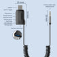 Bluetooth car adapter USB port and 3.5mm audio output jack on spring-wired cable