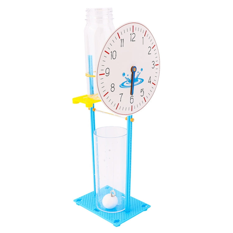 Water-drop clock science kit with blue frame, clear tubes, and numbered dial