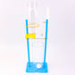 Assembled water-drop clock kit with clear cylinders, blue posts, and yellow pump