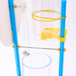 Close-up of clear water chamber and blue frame parts for a water-drop clock kit