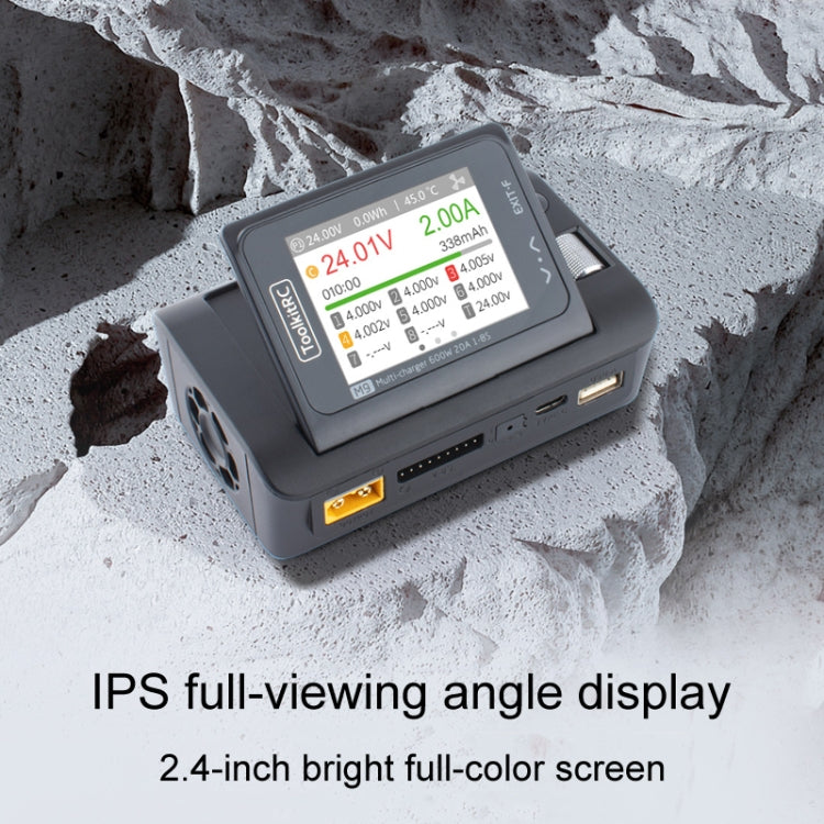 RC Li-Po balance charger with LCD display and front connector ports on base