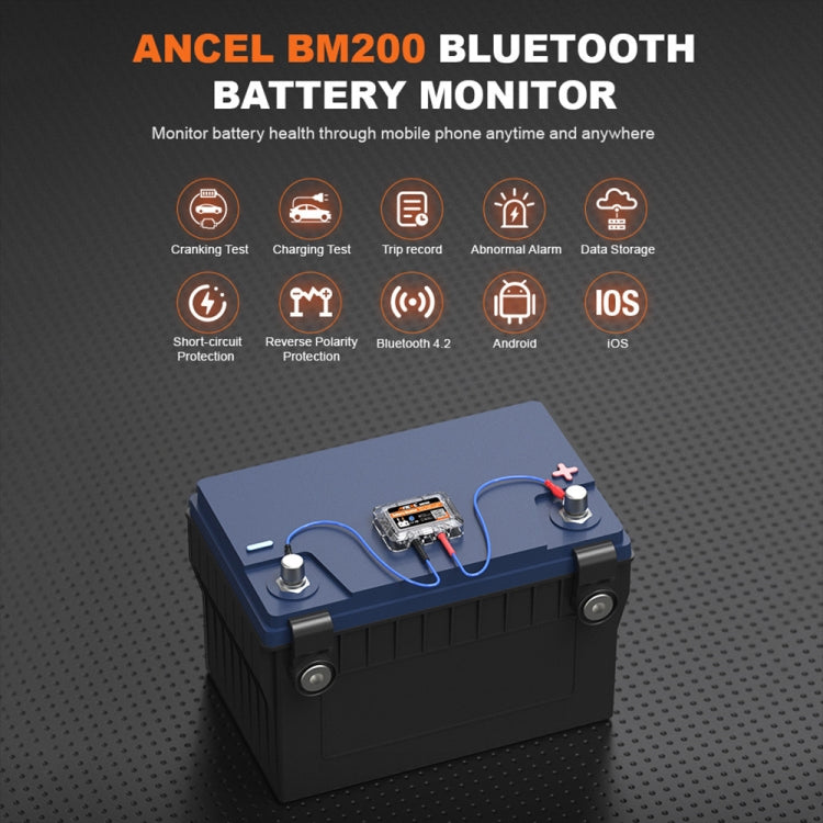 Bluetooth battery monitor tester module with mounted leads and ring terminal connectors