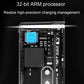 Battery charger with transparent view revealing a 32-bit ARM processor chip